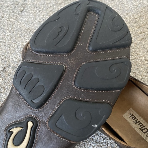 Olukai Moloa Slip On Shoes Men 10 EU 43 Brown Leather Loafer  Fold Down Heel - Picture 10 of 13